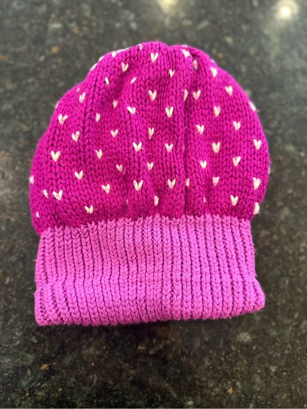 Columbia Kids Magenta and Light Pink Heart Knit Beanie
